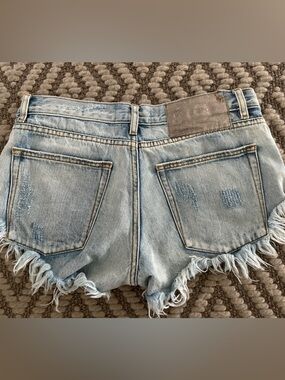 One Teaspoon Light Blue Distressed Denim Jean Shorts